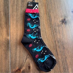 Fun Black Socks with Blue and Red Design